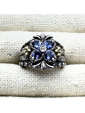 Barbara Bixby Womens Ring Sterling Silver 18K Gold Diamond Amethyst Size 5